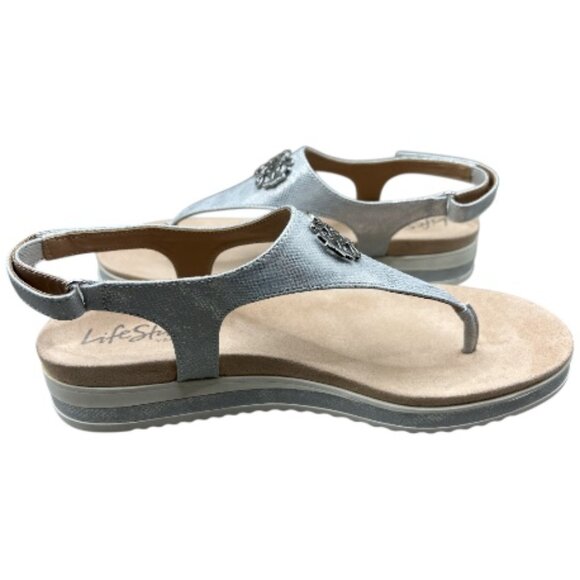LifeStride Women’s Zeeta Silver Metallic Thong Sandal – Size 11 M - Picture 3 of 8